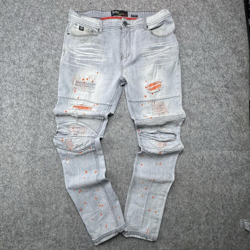 Switch Remarkable Jeans Mens 36x34 Gray Slim Taper Distressed Moto Denim Pants
